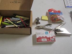 lot 2178 image: pens- pencils- colored pencils and single hole punches