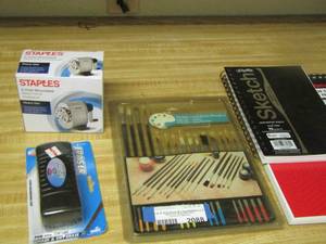 lot 2088 image: sketch art books- paint brushes and a eraser