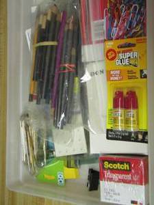 lot 2104 image: super glues- tape- colored pencils plus more some new