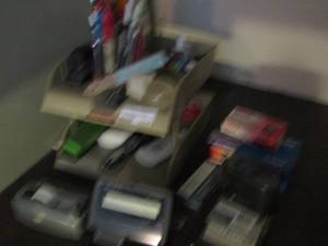lot 2217 image: office lot calculator, tape, glue, pens, paper clips and more