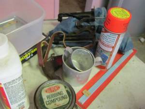 lot 2363 image: liquid sander, rubbing compound, silver brazing rods, hammer, guard and more
