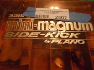lot 2502 image: Mini magnum side kick tackle box by Plano with contents