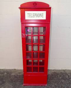lot 4 image: $$$ XINJIAN WOOD WORKS - 45 TALL RED ENGLISH PHONE BOOTH WITH STORAGE SHELVES