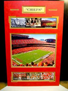 lot 49 image: CUSTOM KANSAS CITY CHIEFS 13 X 20 TRIBUTE WALL DISPLAY READY TO FRAME