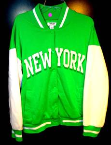 lot 60 image: AS NEW - Refuge Athletics Varsity Jacket Adult - NEW YORK (green) SIZE L