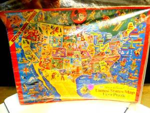 lot 131 image: Vintage Walt Disney United States Map Floor Puzzle 22x17 by Jaymar