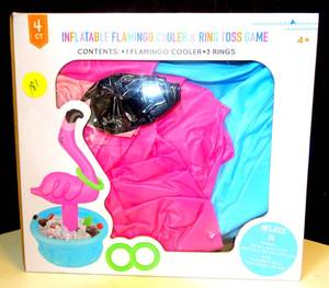 lot 181 image: NEW IN BOX - INFLATIBLE PINK FLAMINGO COOLER & RING TOSS GAME