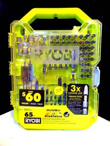 lot 228 image: NEW - RYOBI Drill and Impact Drive Kit (65-Piece)