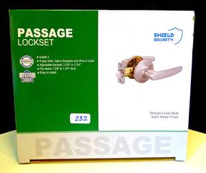 lot 232 image: $$ NEW - Shield Security Passage Lockset Grade 3 NEW 913817 Satin Nickel