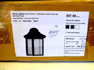 lot 242 image: $$ NEW - TRANS GLOBE VISTA OUTDOOR WALL LIGHT (RUST) WITH GLASS