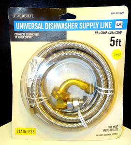 lot 244 image: NEW - EVERBUILT 5 ft. Universal Stainless Steel Dishwasher Connector