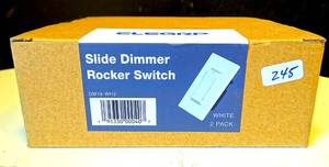 lot 245 image: NEWSEALED - ELEGRP Slide Dimmer Switch for Dimmable LED ,CFL,Incandescent Bulbs ,Single Pole 3-Way, Wall Plate Included, White (2-Pack) HOME DEPOT $34.22
