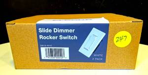 lot 247 image: NEWSEALED - ELEGRP Slide Dimmer Switch for Dimmable LED ,CFL,Incandescent Bulbs ,Single Pole 3-Way, Wall Plate Included, White (2-Pack) HOME DEPOT $34.22