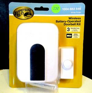 lot 278 image: NEW - Hampton Bay Wireless Battery-Operated Doorbell, White 1004 883 546