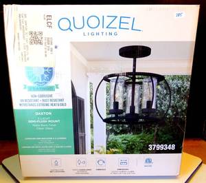lot 285 image: $$$ NEW IN BOX - Quoizel Daxton 3 -Light 12.88-in Matte Black IndoorOutdoor Semi Flush Mount Light Item #3799348 (LOWEs $139.98)
