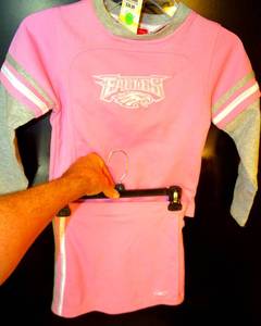 lot 293 image: NEW WTAGS - PHILADELPHIA EAGLES LONG SLEEVE TOP WITH SKIRT - CHILD SIZE 6X (PINK)