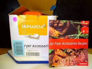 lot 294 image: NEW - OPEN BOX - NUMARDA AIR FRYER ACCESSORIES KIT WITH RECIPE GUIDE