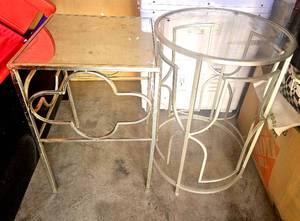 lot 307 image: METAL TABLES INTERIOR OR EXTERIOR. SQUARE IS MIRRORED, ROUND GLASS TOP
