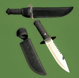 lot 7 image: Two (2) NEW 1 Piece 12 Survival Knives - for Outdoor Camping WHeavy-Duty Stainless Steel Blade &amp Sheath