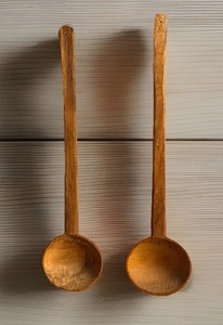 lot 22 image: Two (2) AntiqueVintage Long Hand-Carved Primitive Wooden Ladles&nbsp