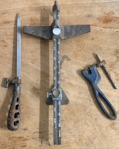 lot 68 image: Vintage Atkins Butcher Saw Punch, Antique Cast Iron Handle File Tool, &amp Glastar Strip And Circle Cutter&nbsp
