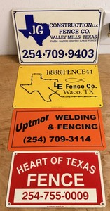 lot 83 image: Four (4) Vintage Fence Company Metal Fence Hanging Advertising Signs