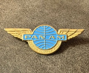lot 36 image: Vintage 1960s Pan Am Airlines Junior Clipper Pilot WingsEnamel and Metal Badge