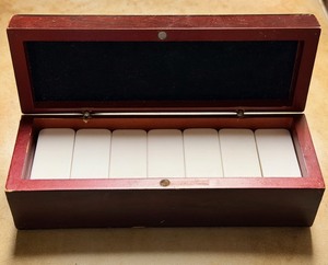 lot 73 image: Vintage Double 6 Dominoes Gift Set In Wooden Box