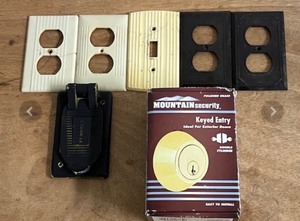 lot 124 image: Six (6) AntiqueVintage OutletLight Switch Covers &amp Mountain Security Keyed Entry Double Cylinder Deadbolt Lock