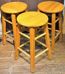 lot 49 image: Three (3) Wooden Bar Stools