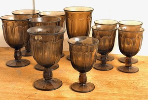 lot 114 image: Eleven (11) Provincial Smokey Brown Footed Goblets&nbsp