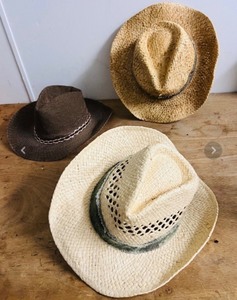 lot 221 image: Three (3) Rustic Straw Hats by Signatures