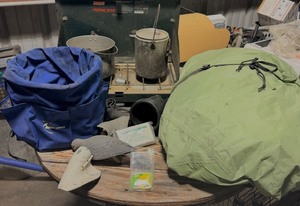 lot 145 image: Camping Supplies - Including Bucket Master, Coleman Propane Stove, Tent, Paracord, &amp&nbspSurvival Wrap
