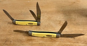 lot 35 image: Two (2) Vintage Three Blade Pine Knot Pocket Knives