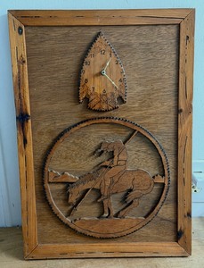 lot 141 image: Handcrafted Wooden Native American Art Clock