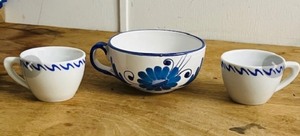 lot 272 image: Italian Blue Floral Hand Painted 8 Oversized Bowl &amp Two (2) DemitasseCups