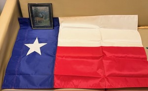 lot 302 image: Vintage Texas Flag WFramed Gold Foil Deer Art