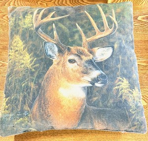 lot 303 image: RARE Signed Abraham Hunter Buck Deer Throw Pillow