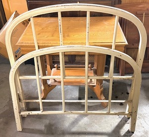 lot 307 image: AntiqueVintage Single Bead Metal Headboard and Footboard