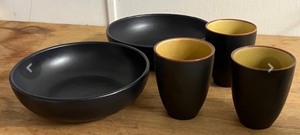 lot 308 image: Two (2) CMG Ceramicas Dinner Bowls And Three (3) Matching Cups -  Handmade in Portugal