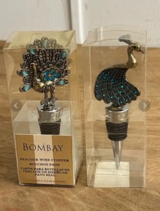 lot 309 image: Vintage Bombay Company Peacock Wine Stopper WSea Blue Rhinestones & Pier 1 Imports StopperTopper Peacock WOrnate 3 Jewel Head