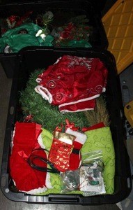 lot 78 image: Christmas decorations - tree skirts, garland, mantletable decorations