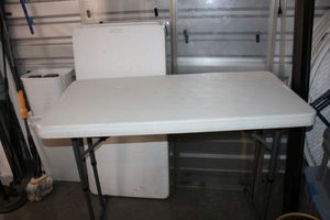 lot 32 image: Three Lifetime white folding tables - 2x4 top with adjustable height