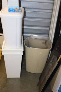 lot 112 image: Small plexiglass sound barriers, trash cans, and Misc. shelves