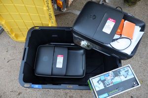 lot 138 image: Two HP OfficeJet printers and Dymo Label printer
