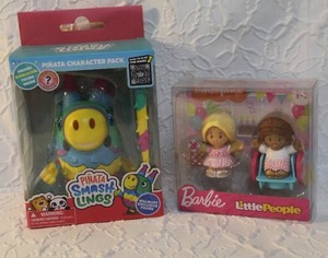 lot 20 image: Piata Smashlings Dazzle Donkey action figure. And Barbie little people unopened