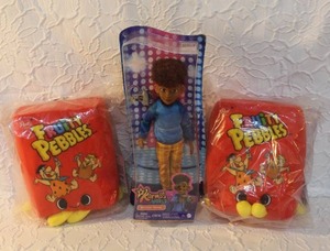 lot 37 image: 2-Funko Pop Plush Foodies Fruity Pebbles Cereal Box. And Karmas World Winston Torres Doll. Unopened