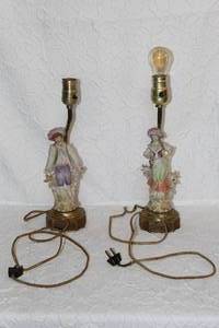 lot 74 image: pair of vintage porcelain figural table lamps,