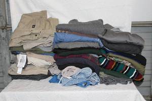 lot 79 image: Mix of mens close size 40 and 38  bottoms and 2x and XL tops long sleeve and short sleeve