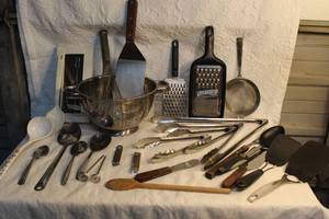 lot 182 image: Mixed utensil lot like graters siftermetal strainer and so much more see pictures